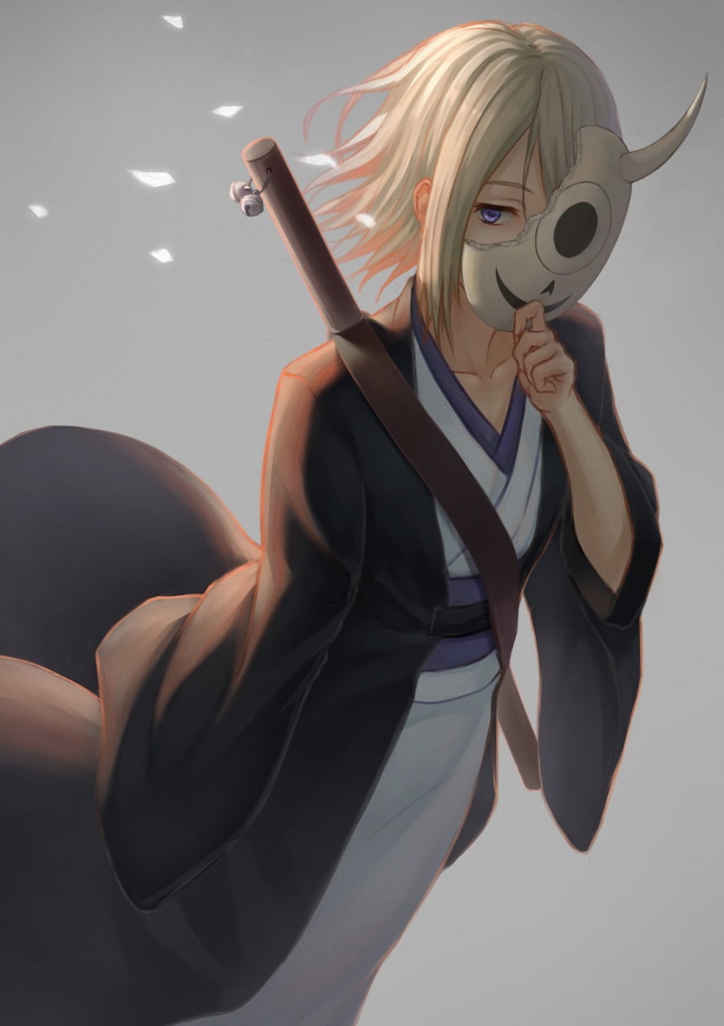 Natsume Book of Friends, anime girls, blond hair, oni mask, Natsume Yuujinchou, Hiiragi, short hair, 720P