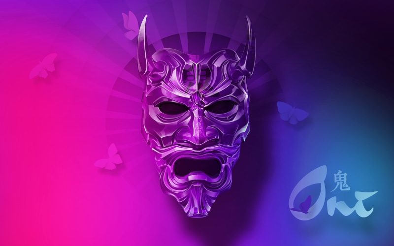 celebration, mask - disguise, human representation, pink color, mask, no people, festival, close-up, creativity, skull, art and craft, oni, purple, studio shot