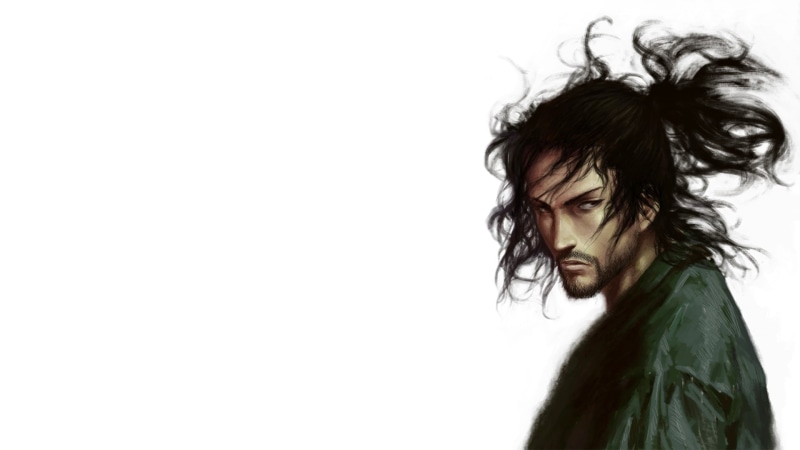 kimono, manga, 1080P, Japan, simple background, Miyamoto Musashi, samurai, Vagabond