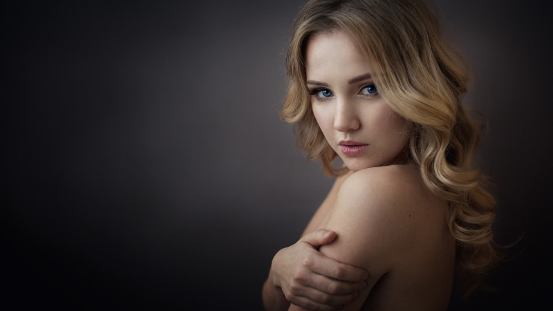 simple background, portrait, blond hair, human body part, dark, human hair, black background, studio shot, beautiful woman, indoors, young women, 1080P