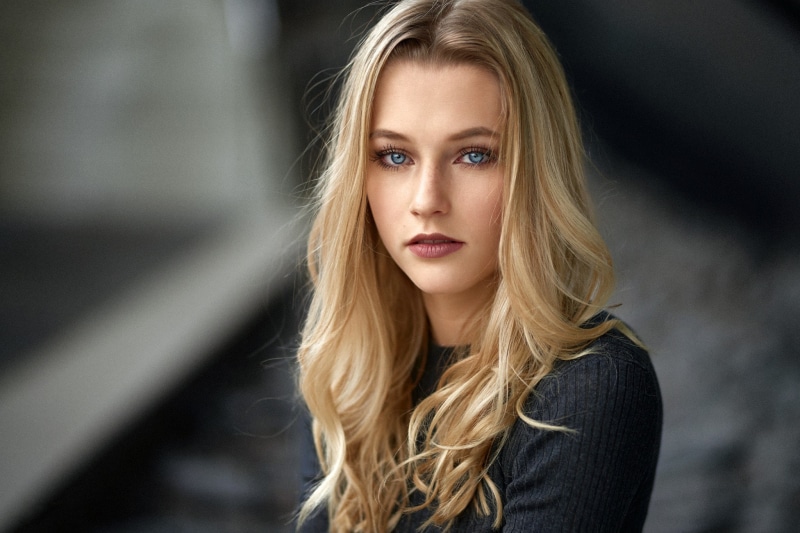 portrait, depth of field, face, 1080P, blue eyes, blonde, women