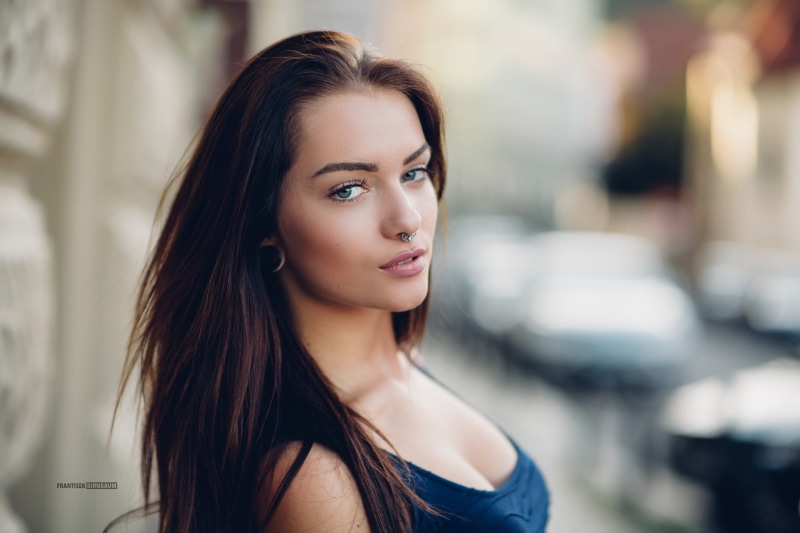 s, blue, human face, young adult, long hair, adult, women, young women, beauty, beautiful woman, teenager, top, cleavage, pierced nose, hairstyle, blue eyes