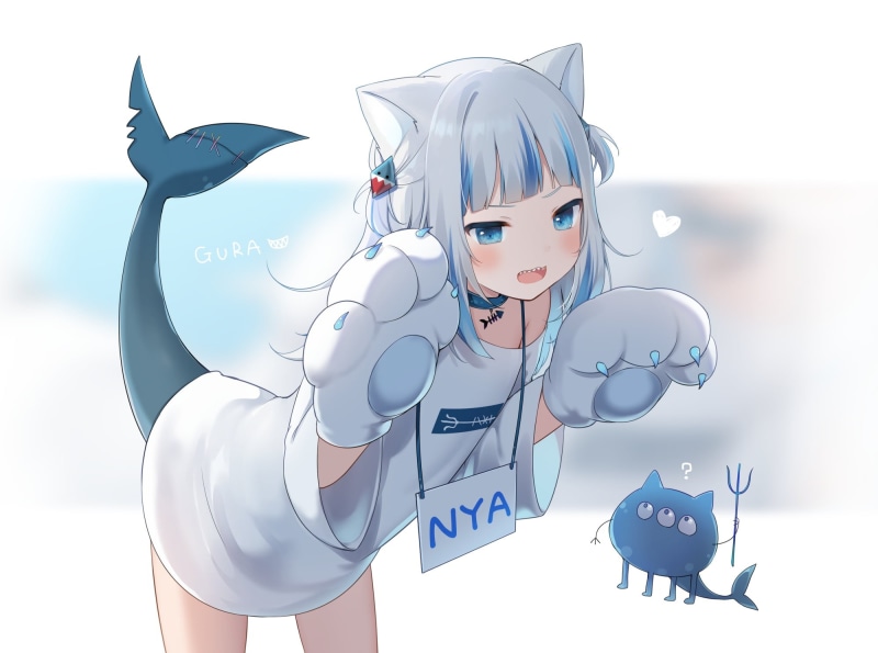 paws, anime girls, Amashiro Natsuki, Gawr Gura, 1080P, Hololive, Virtual Youtuber