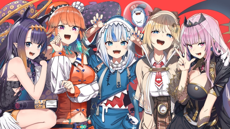 uniform, Ninomae Inanis, Watson Amelia, Takanashi Kiara, 2K, clavicles, anime girls, Gawr Gura, animal ears, Mori Calliope, anime, Hololive, Shinomu (CinoMoon