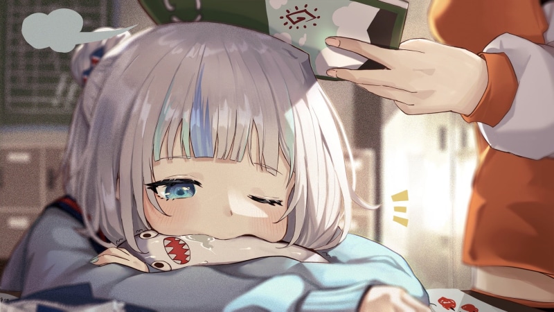Gawr Gura, blue eyes, Virtual Youtuber, anime girls, one eye closed, 1080P
