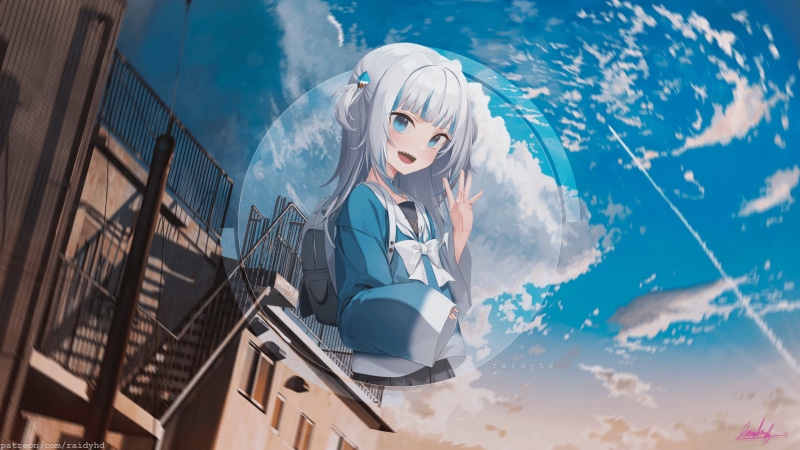 picture-in-picture, anime girls, 4K, Gawr Gura, anime