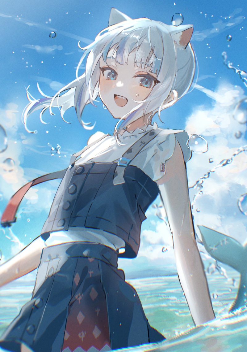 anime girls, Hololive, Oyuyu, 4K, Gawr Gura, anime