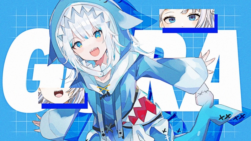 1080P, anime boys, girl bathing, anime girl with wings, anime guns, Photoshop, Oceana, Gawr Gura, ocean battle