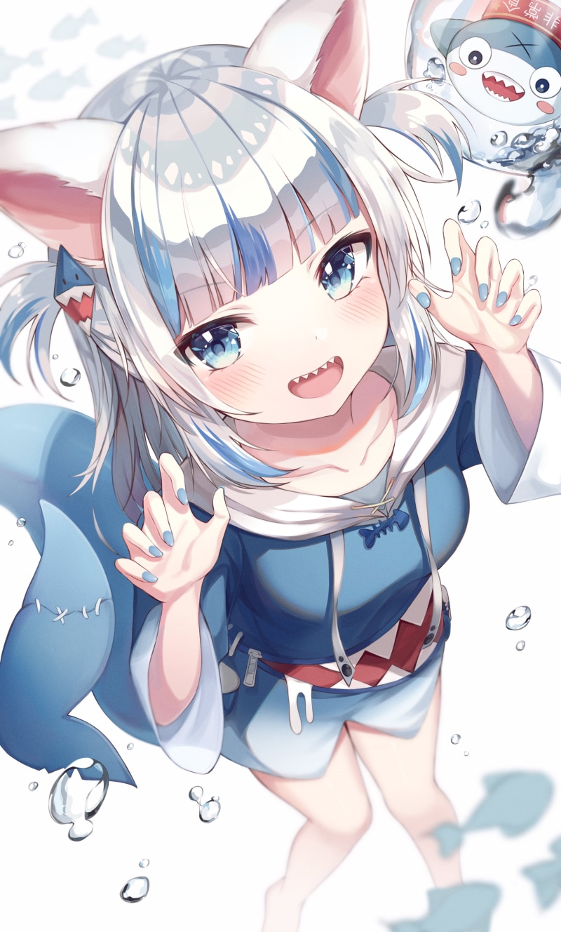 vertical, open mouth, animal ears, 2K, high angle, anime, anime girls, Gawr Gura, Hololive, Virtual Youtuber