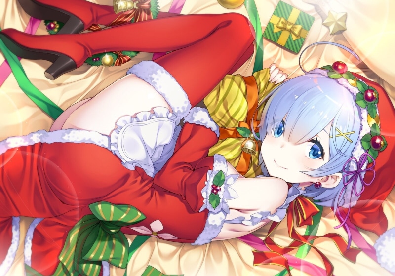 blue eyes, Rem (Re: Zero), Christmas, 720P, Santa hats, Re:Zero Kara Hajimeru Isekai Seikatsu, blue hair