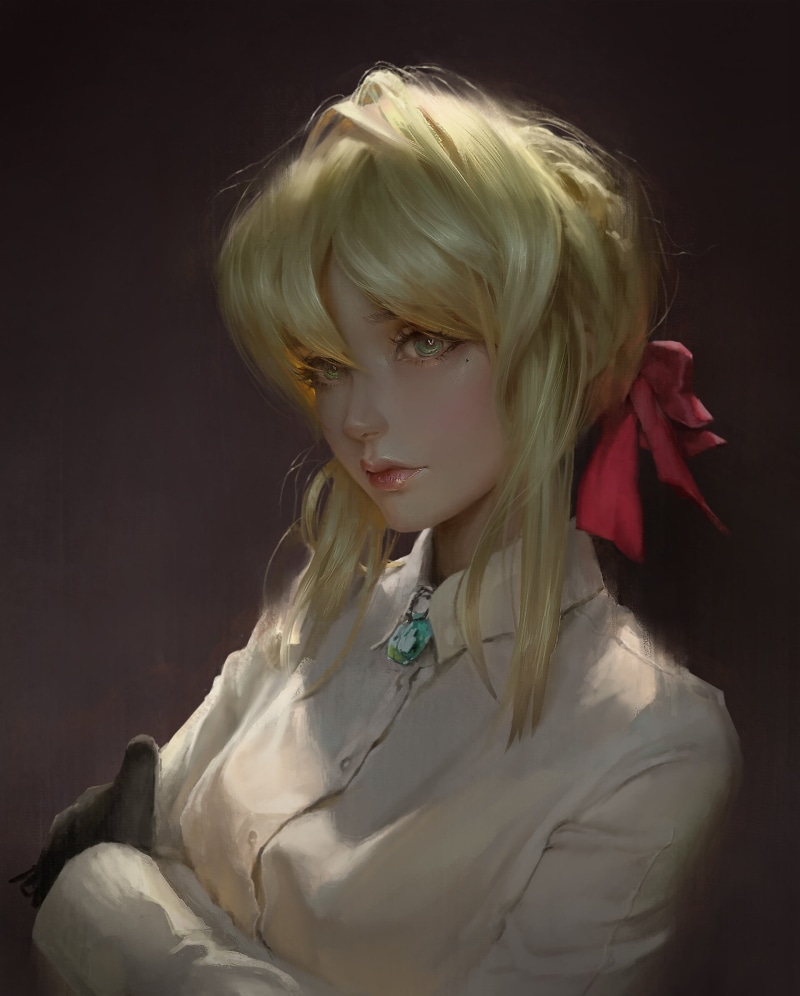 blonde, green eyes, fantasy girl, Violet Evergarden, women, 1080P, anime