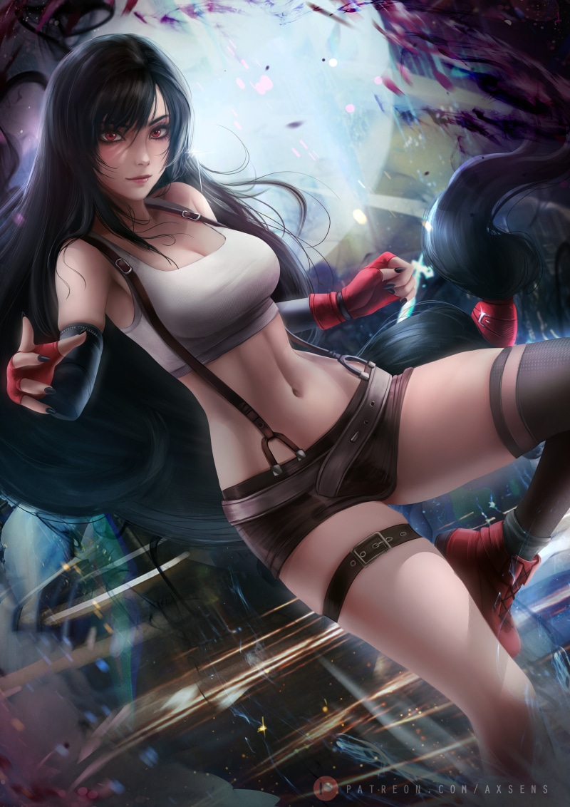 video game girls, brunette, Final Fantasy VII, fantasy girl, long hair, 4K, video game characters, fan art, gloves, digital art, Final Fantasy, axsens