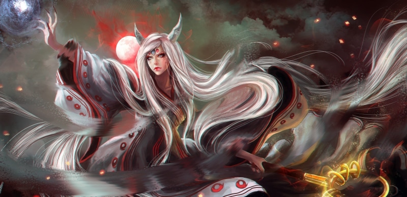 night, realistic, surrealism, backgrounds, Kaguya, celebration, event, illustration, character, water, painted Image, imagination, shape, people, nightlife