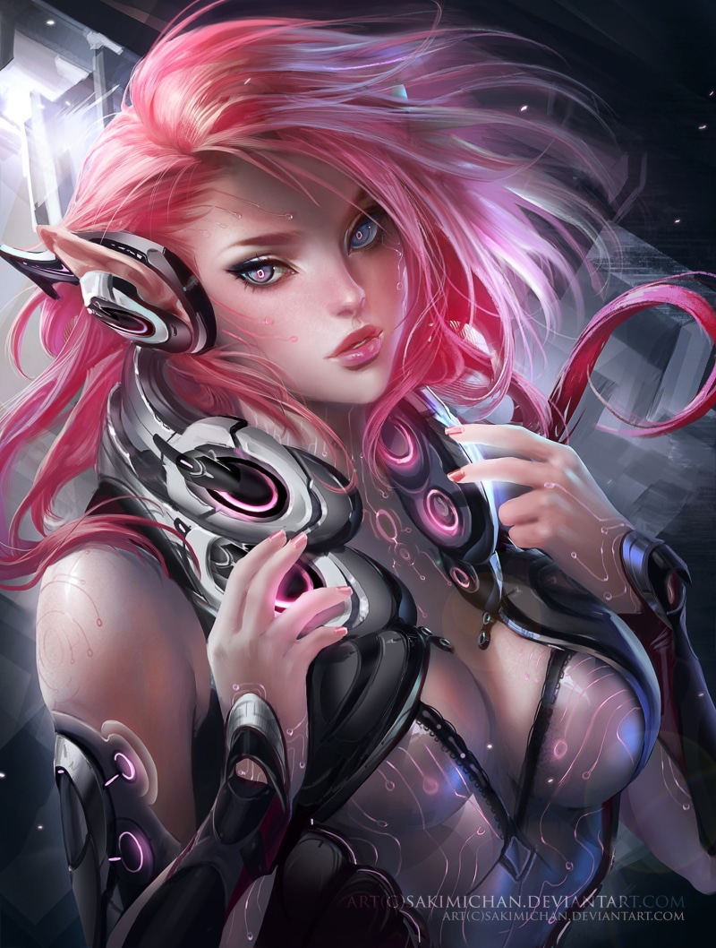1080P, realistic, anime, Sakimichan, anime girls, pink hair