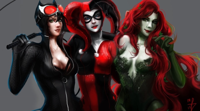 fashion, black color, illustration, studio shot, quinn, waist up, plastic, mannequin, glamour, Poison Ivy, beautiful woman, fantasy art, people, woman