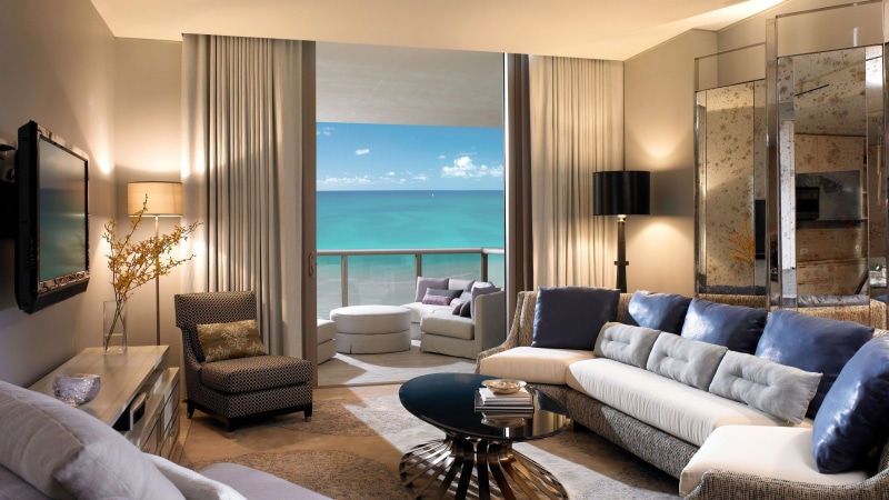 sofa, balcony, room, sea, interior, 4K