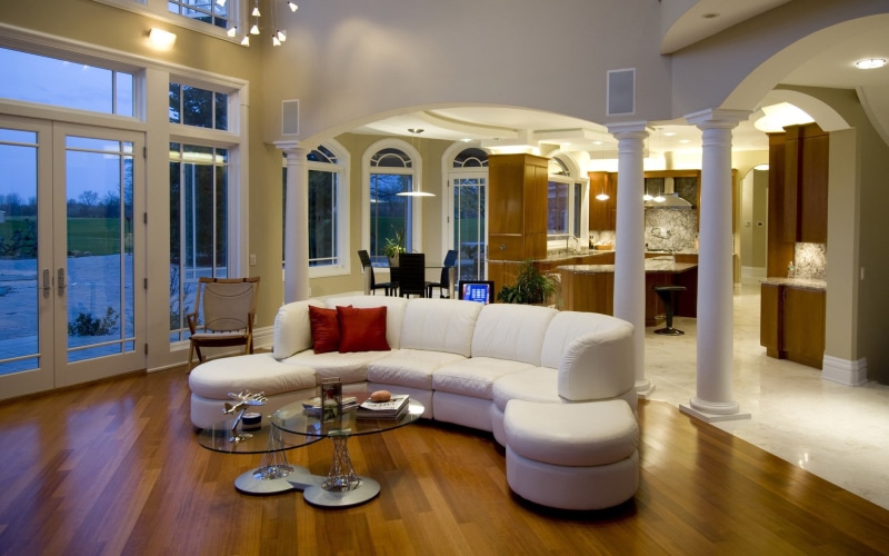 top, sofa, pillow, cushions, apartment, house, 1080P, home Showcase Interior, architecture, sectional, wood, glass - material, design, empty, glass, wood - Material