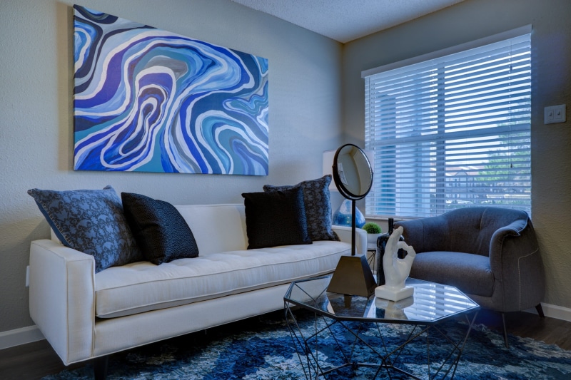 modern, lighting equipment, rug, table, side table, armchair, no people, architecture, flooring, coffee table, 2K, suede, indoors, couch, comfortable
