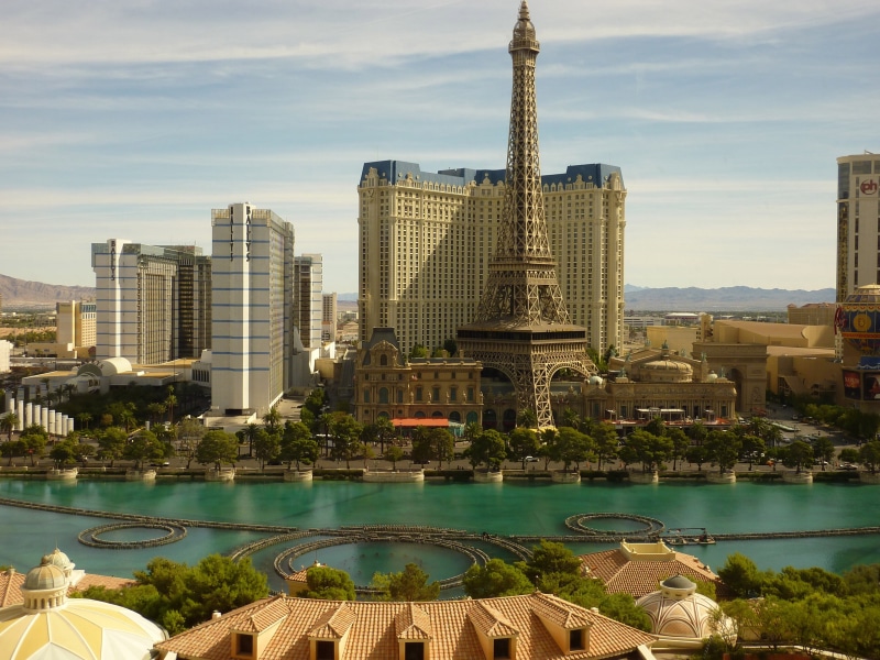 urban Scene, Paris Hotel, water, public domain, view, Nevada, swimming pool, outdoors, cityscape, City View, vegas, building Exterior, sky, cityview, built Structure