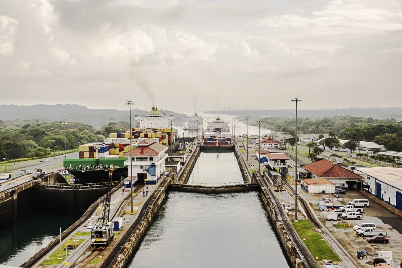 transportation, day, travel, mode of transportation, nature, outdoors, building, panama canal, architecture, built structure, no people, locks, panama