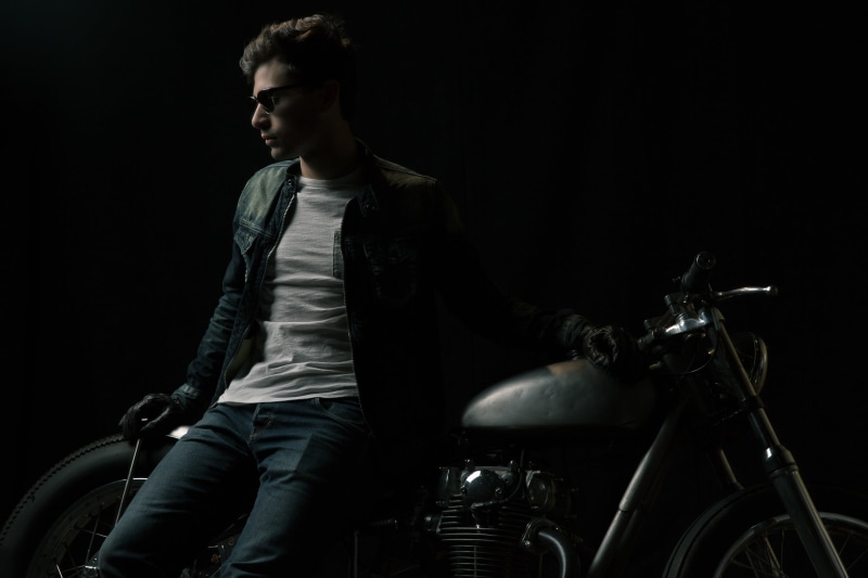studio shot, travel, handsome, young men, one young man only, adults only, jeans, zip, leather jacket, dark, portrait, fashion, looking, casual clothing