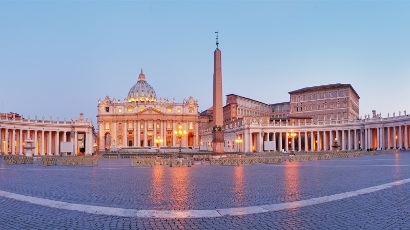 Dusk, Vatican, basilica, Italy, Rome, Lights, Square, st, City, Peter, 1080P, Cathedral, s, Obelisk