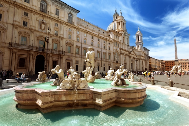 Fountain of the Moor, town Square, urban Scene, The Fountain Of The Moor, baroque Style, nature, water, tourist, bernini, history, rome - Italy, Piazza Navona