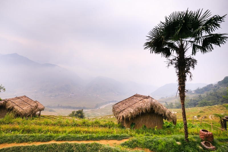 the hill, the cultivation, sky, architecture, farm, the landscape, the countryside, thatched roof, mountain, roof, agricultural land, 4K, outdoors, the valley