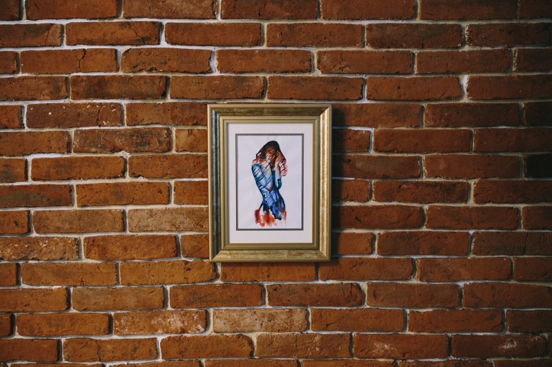 spirituality, human representation, paintings, wall, loft apartment, full, living room, 5K, religion, art and craft, interior, place of worship, brick