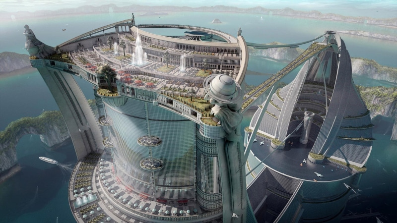 river, transportation, sea, rise, connection, d, tower, digital art, s, building exterior, tourism, concept, business, aerial View, ship, nautical Vessel