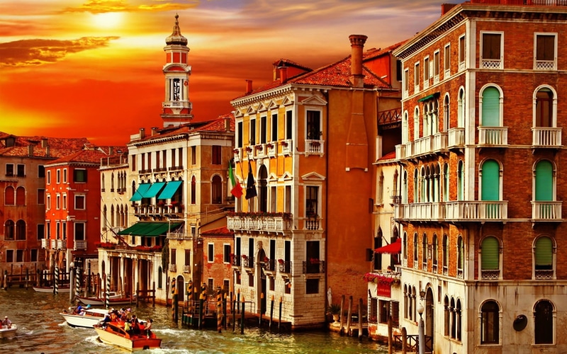 travel, 1080P, high, house, canal, mode of transportation, built structure, nautical vessel, Venice, paintings, rise, concrete, travel destinations, city