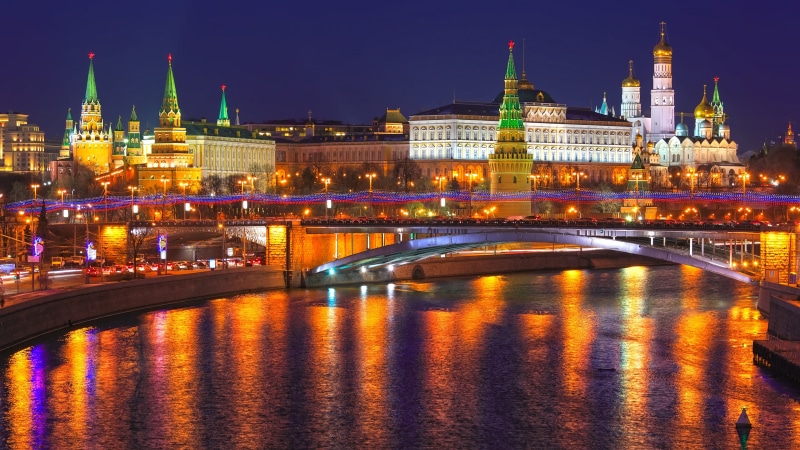 Kremlin, Russia, Lights, City, Night, Moscow, River, 4K