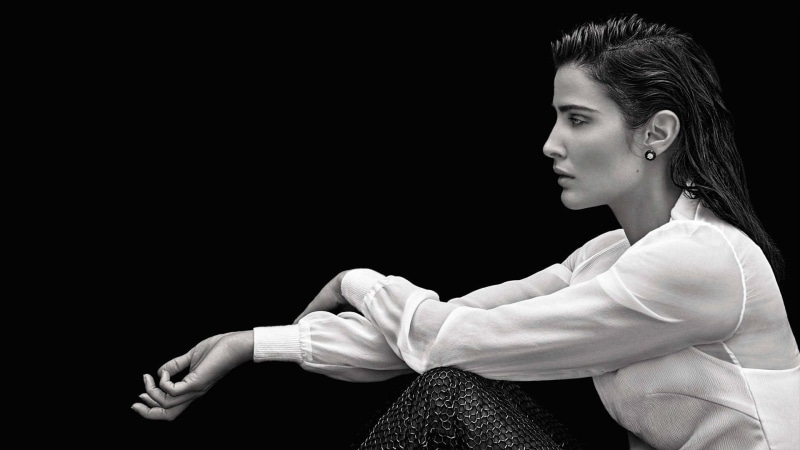 adult, women, cut out, confidence, indoors, young adult, 1080P, copy space, black background, profile, profile view, looking away, Cobie Smulders, monochrome