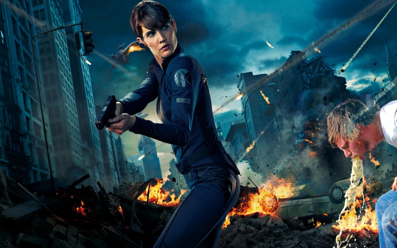 uniform, flame, heat - temperature, communication, motion, bonfire, young adult, smoke - physical structure, real people, Cobie Smulders, Maria Hill, photo manipulation