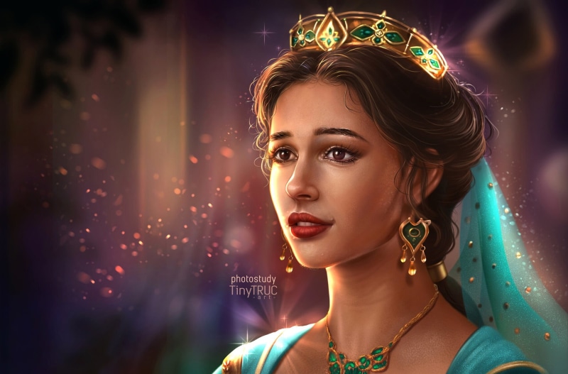 TiNy Truc, 1080P, girl, crown, Naomi Scott, Princess, look, Aladdin, Jasmine
