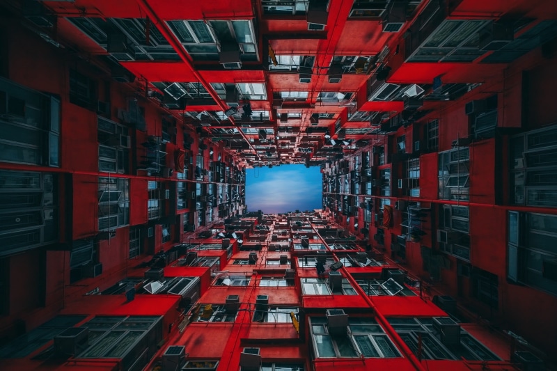window, cityscape, illuminated, nature, Hong Kong, building exterior, frame, apartments, metal, outdoors, city, built structure, abundance, directly below