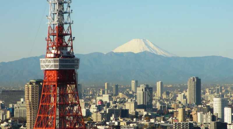 office building exterior, sky, city, 4K, Tokyo, landscape, Tokyo Tower, urban skyline, architecture, Mount Fuji, nature, tall - high, red, industry, Japan