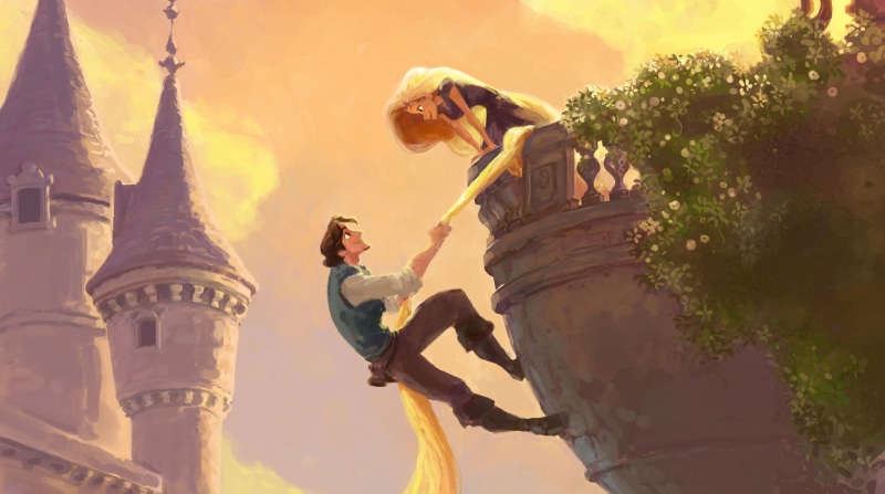 Rapunzel, Flynn, tangled, long hair, tower, 4K, balcony