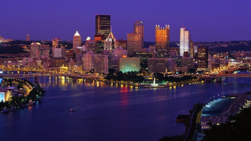 reflection, residential district, water, building exterior, architecture, Pennsylvania, city, outdoors, travel destinations, skyscraper, night, modern