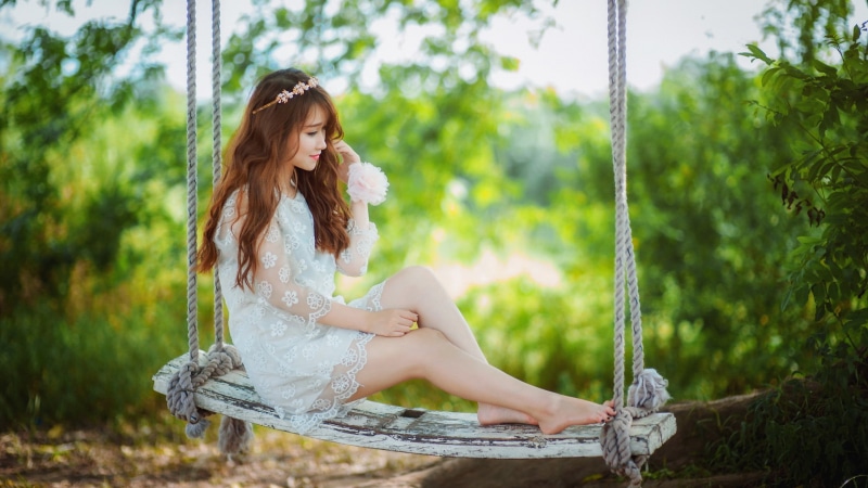 long hair, 1080P, barefoot, model, photography, brunette, women, Asian
