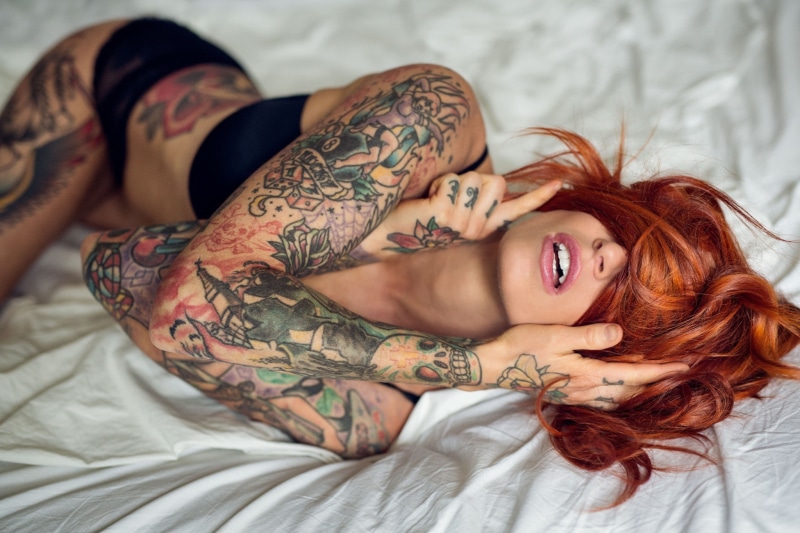 girl, red, 1080P, tattoo, Redhead