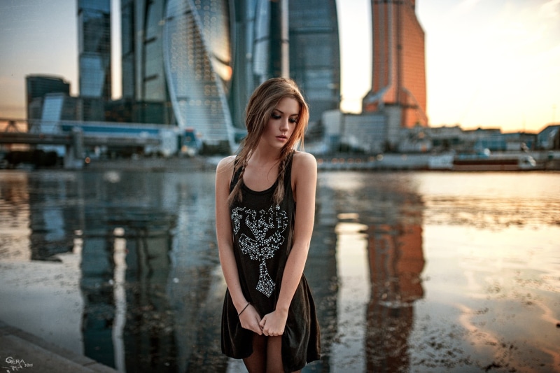 river, water, Georgy Chernyadyev, architecture, outdoors, beauty, dress, casual clothing, front view, city, top, lifestyles, young adult, contemplation