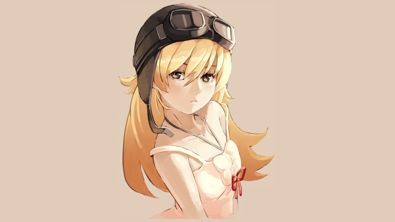 profile view, headwear, Monogatari Series, glasses, blonde, young women, girl, standing, studio shot, portrait, hairstyle, beautiful woman, anime, hair