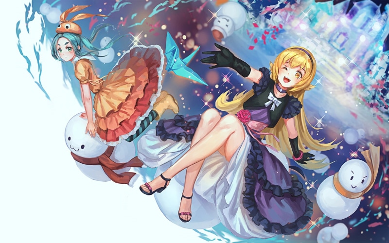 representation, clothing, night, fashion, beauty, multi colored, music, arts culture and entertainment, amusement park ride, art and craft, Monogatari Series