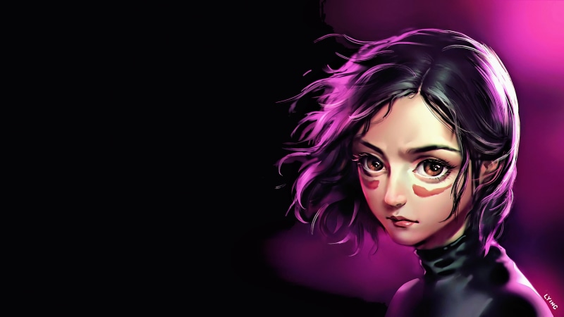 simple background, CGI, robot, fan art, fantasy girl, artwork, fantasy art, cyber, face, realistic, painting, 4K, portrait, Alita: Battle Angel, closeup