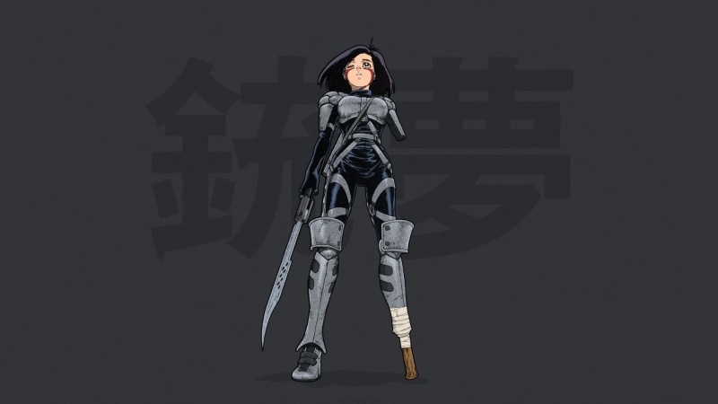 black hair, short hair, anime, Gally, manga, Alita, Battle Angel Alita, Yukito Kishiro, weapon, GUNNM, cyborg, bodysuit, 1080P, anime girls