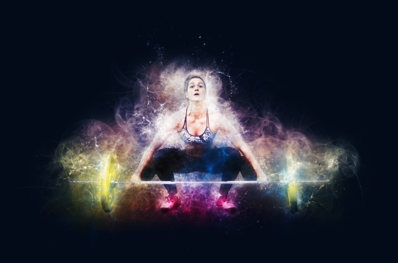 one woman only, black background, beautiful woman, barbell, Gym, exercise, young adult, spirituality, strength, one person, religion, human body part, white