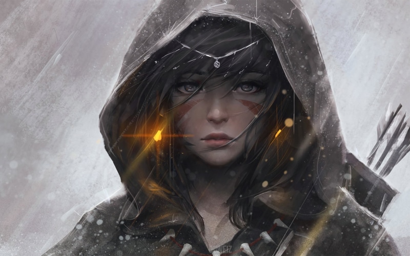 original, anime, Characters, Girls, 1080P, arrow, archer, And, GUWEIZ, digital, fantasy, art, bow, Hoods