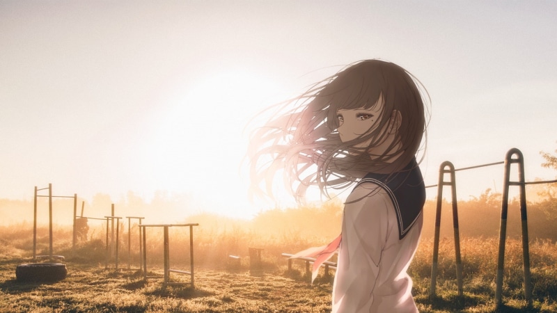 nature, picture-in-picture, casual clothing, one person, anime girls, 2D, sky, lifestyles, outdoors, child, hairstyle, females, sunlight, 1080P, land