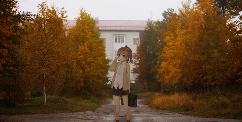 2K, women, autumn, young women, day, full length, hairstyle, change, clothing, 2D, young adult, one person, front view, plant, casual clothing, nature